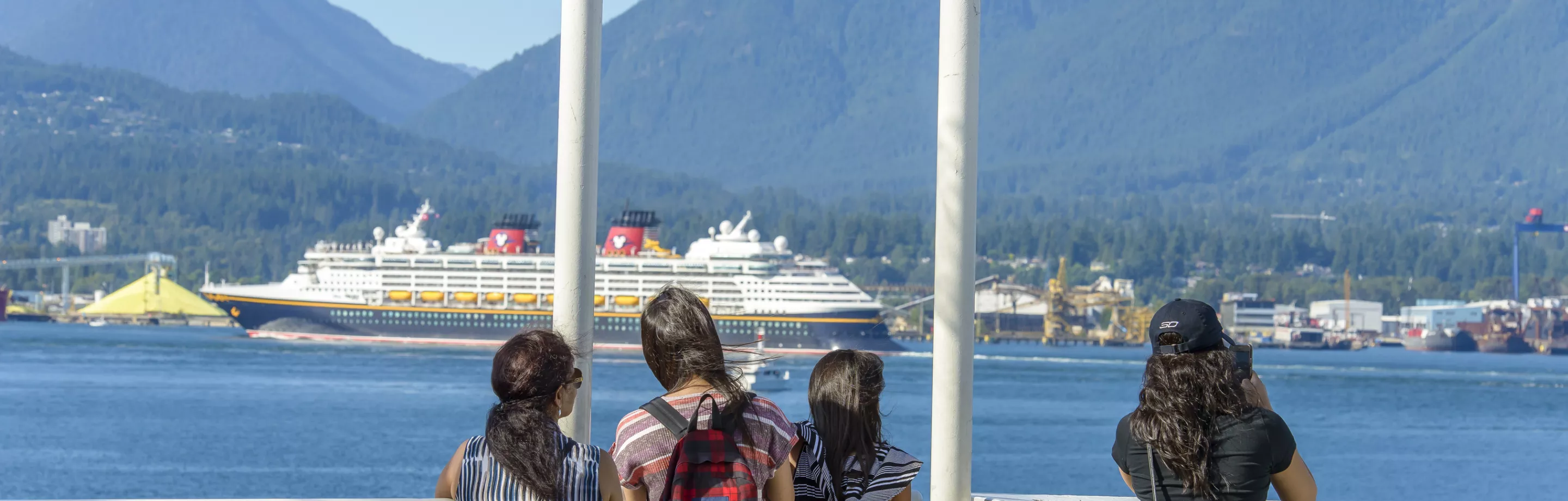 Small group looking at cruise ship