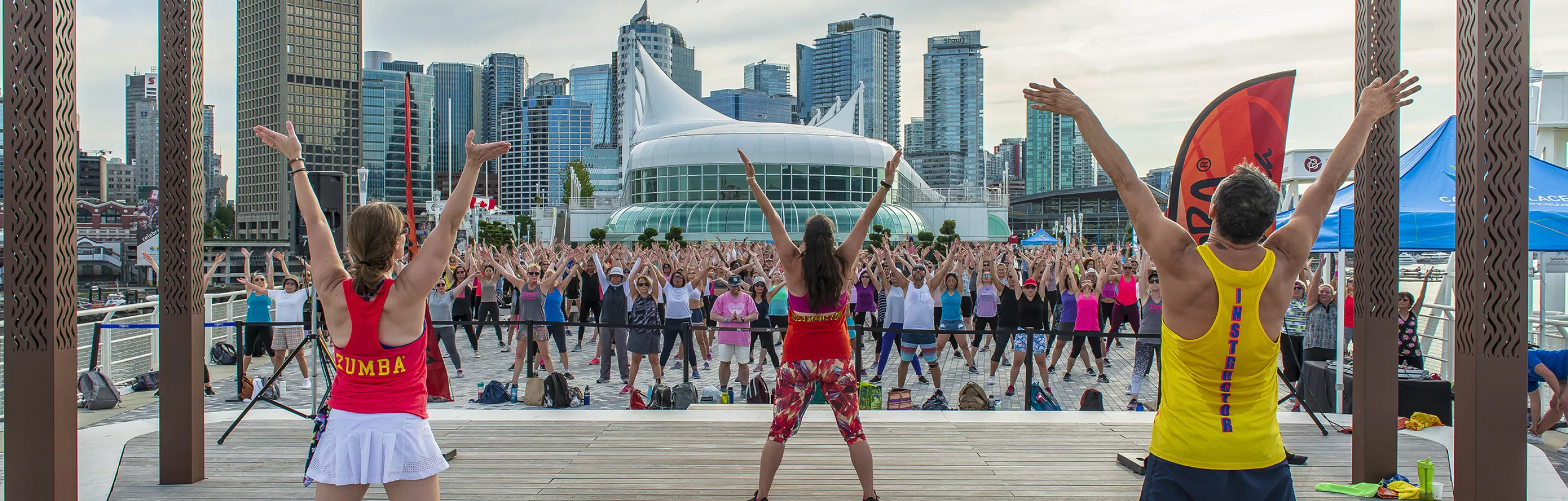 People doing Zumba at Canada Place