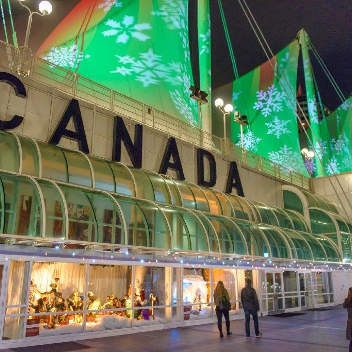 Sails of lights lit green and red 